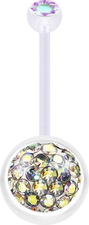 Star Piercing Banane transparent mit Kugel Kristall multicolor und Kugel Kristall multicolor Epoxy Schutzschicht (Bioflex, ohne Messing)