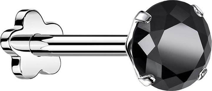 Actual product image Star Piercing Micro Threadless Labret Flower silver set with crystal black (Titanium G23, without brass)