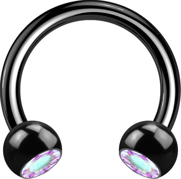 Actual product image Star Piercing Micro Circular Barbell black with two multicolour crystal balls (without brass, Titanium G23)