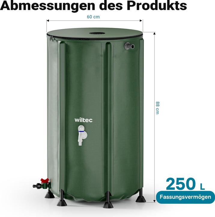 Produktbild Wiltec Regentonne faltbar 250l Regenwassertonne Wassertank Regenfass Wassertonne (250 l)