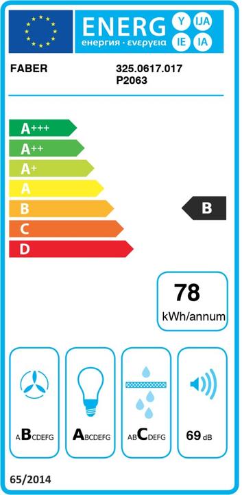 Energie-Label Haube, STILO GLASS SMART A60 (Wandhaube)