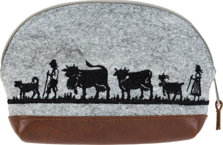 Angela Bruderer Embroidered felt cosmetic bag "Alpaufzug"