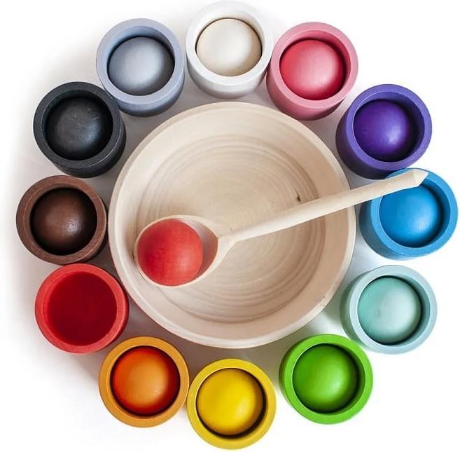 Immagine prodotto Activity Board Educazione Waldorf, Giocattoli Waldorf, giocattoli in legno per bambini - Tazze colorate per la