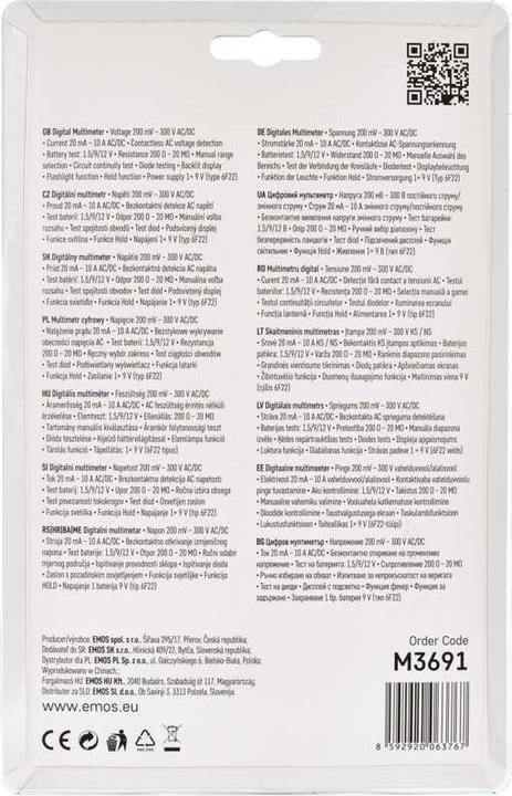 Nutritional values and ingredients Emos Multimeter MD-410