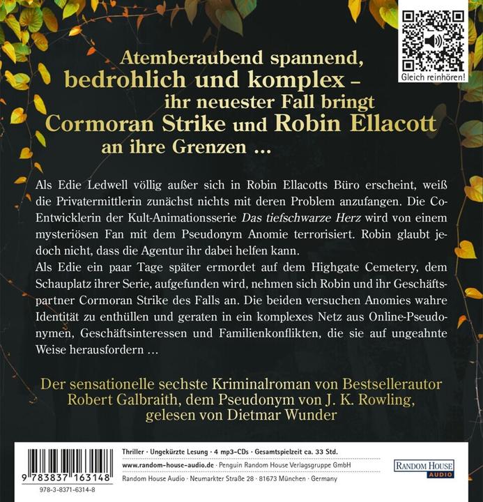 Nährwerte und Zutaten Das tiefschwarze Herz (Robert Galbraith, Deutsch)