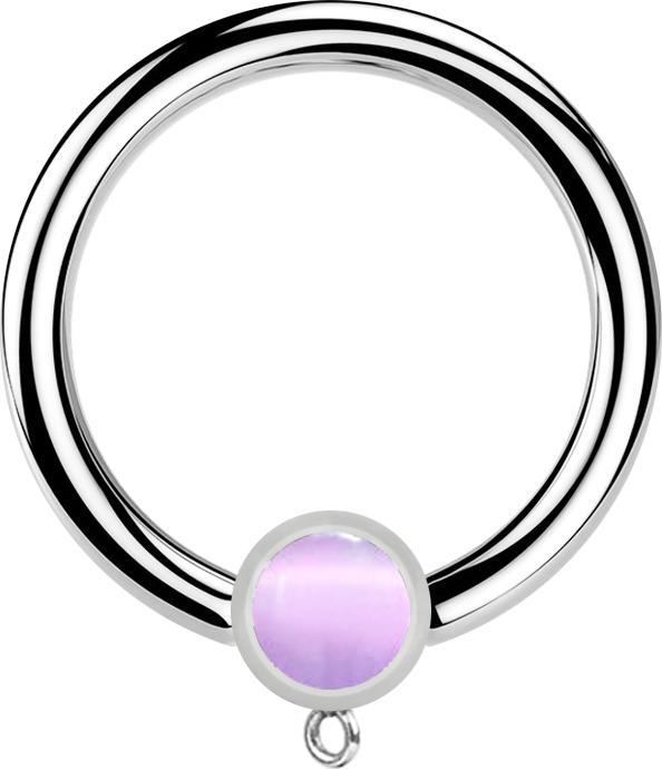 Immagine prodotto Star Piercing Anello Micro Closure in argento con cilindro di pietra viola occhio di gatto per ciondolo (Mnerale, Acciaio chirurgico 316L, senza ottone)