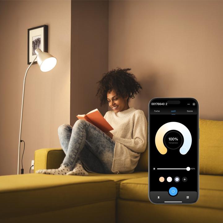 Actual product image Hama Smart WLAN LED lamp, E27, Matter, 9W, RGBW, for voice/app control (E27, 9 W, 806 lm, 1 x, F)
