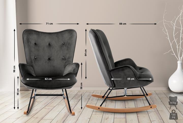 Image du produit CLP fauteuil à bascule Sanka velours, gris foncé
