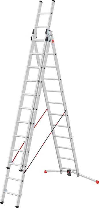 Hailo S100 ProfiLOT, Aluminium Kombileiter 3-teilig, 3x12 Sprossen (Stehleiter, 48 cm)