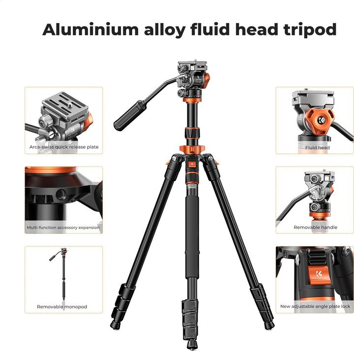 Immagine prodotto K&F Concept K234A7+FH-03 Treppiede in lega di alluminio e magnesio (Metallo)
