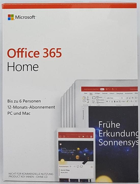 Produktbild Microsoft Office 365 Home Deutsch (1 User, 12 Monate)