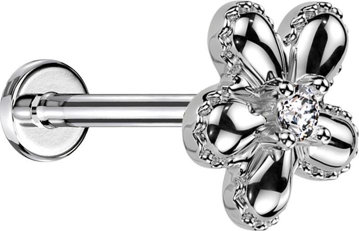 Star Piercing Micro Threadless Labret silber Blume gepunktet silber ein Kristall silber (Chirurgenstahl 316L, Messing)