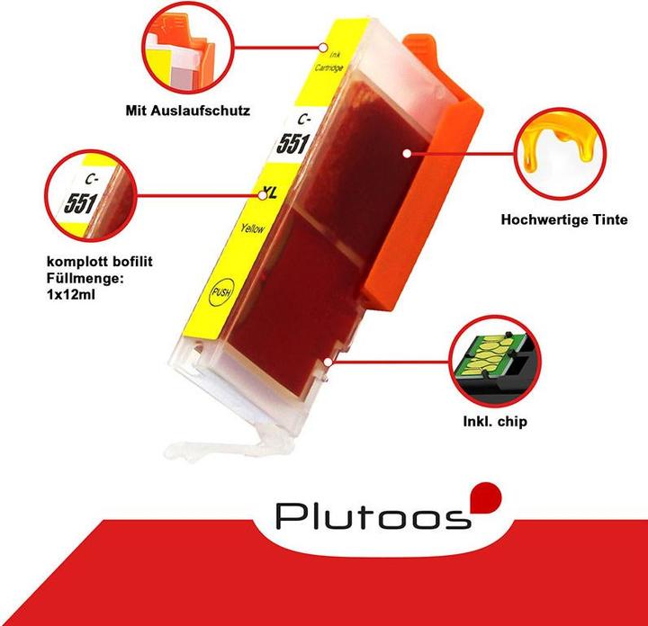 Immagine prodotto Plutoos Canon CLI-551 Y Cartuccia XXL compatibile, Giallo