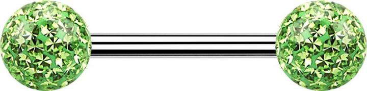 Produktbild Star Piercing Barbell silber mit zwei Kristall Kugeln hellgrün Epoxy Schutzschicht (Chirurgenstahl 316L, ohne Messing)