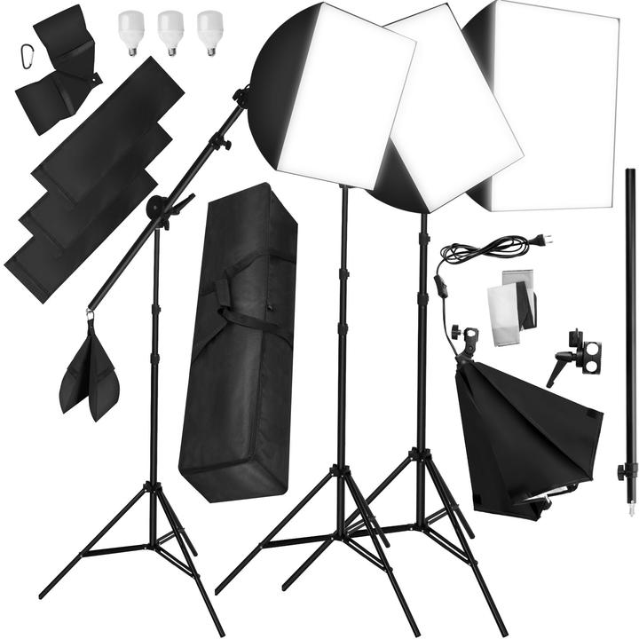 Image du produit tectake 3 éclairages de studio avec boîte à lumière, trépied et sac (éclairage de studio)