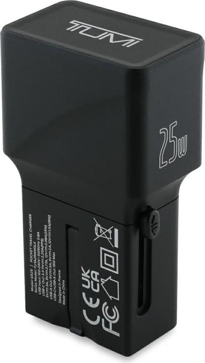 Actual product image Tumi Power Charger Travel Adapter 25W USB-C / USB-A + Cable USB-C/USB-C black