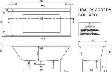Actual product image Villeroy & Boch V&B Fitted bath COLLARO 1900x900 m Ab u Überlgrt. go stone white (190 cm, 90 cm)