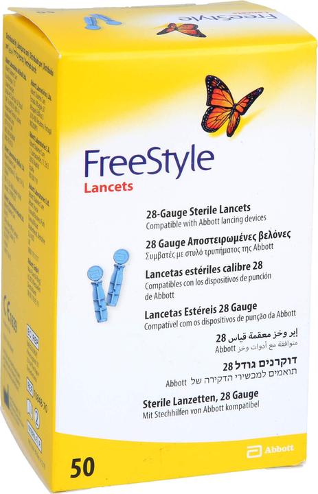 Produktbild AMO FreeStyle sterile Lanzetten, 28 Gauge mit Stechhilfen von Abbott kompatibel, 50 St. Zubehör (Lanzette)