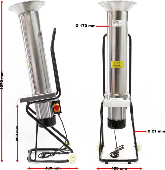 Produktbild Wiltec Obsthäcksler 1100W 1,5PS 2800U/min 1000kg/h Edelstahl Obstmühle Kernobst (EU-Stecker)