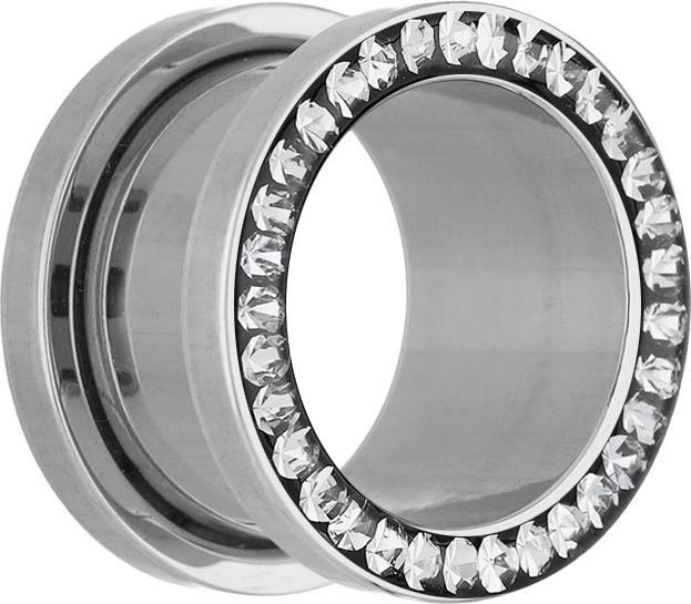 Actual product image Star Piercing Flesh Tunnel silver with crystal silver and epoxy protection layer (Surgical steel 316L, without brass)