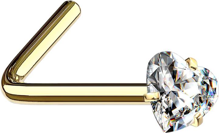 Produktbild Star Piercing Nasenstecker gewinkelt vergoldet Kristallherz silber gefasst (Chirurgenstahl 316L)
