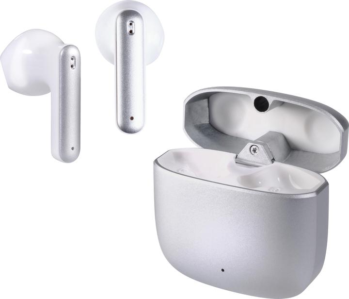 Immagine prodotto Vivanco Auricolari Bluetooth True Wireless, custodia in metallo, modalità a bassa latenza, argento (180 h, Senza fili)