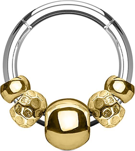 Star Piercing Micro Segmentring klappbar silber mit diversen Stahlperlen vergoldet (Chirurgenstahl 316L, ohne Messing)