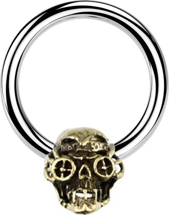 Star Piercing Micro Closure Ring silber Totenkopf Steampunk vergoldet (Messing, Chirurgenstahl 316L)