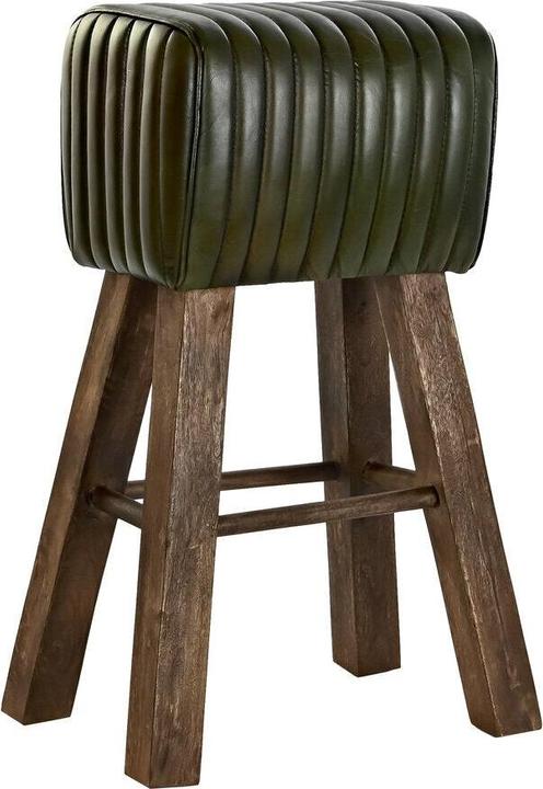 Actual product image DKD Home Decor Stool Wood Brown Leather Green (41 x 30 x 79 cm)