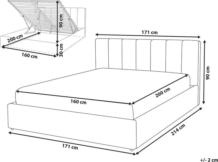 Actual product image Beliani Light grey upholstered bed with folding bed base 160 x 200 cm DREUX (160 x 200 cm)