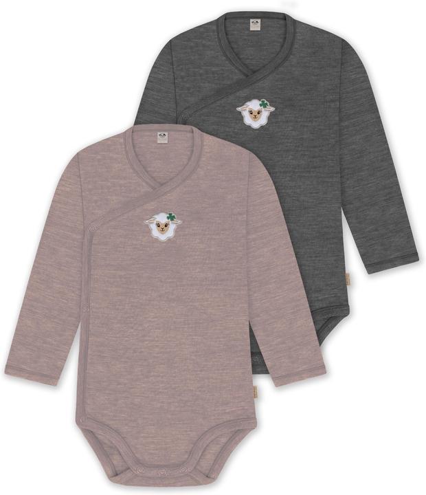 Normani 2er Pack Bio Baby-Body Langarm Wickelbody aus Merinowolle für Junge und Mädchen - 9353
