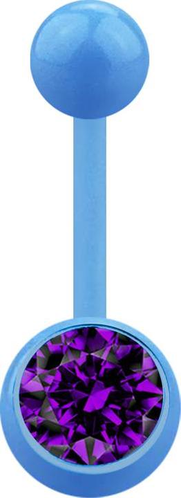 Star Piercing Banane hellblau mit Kugel und Kugel Kristall violett (Acryl, ohne Messing)