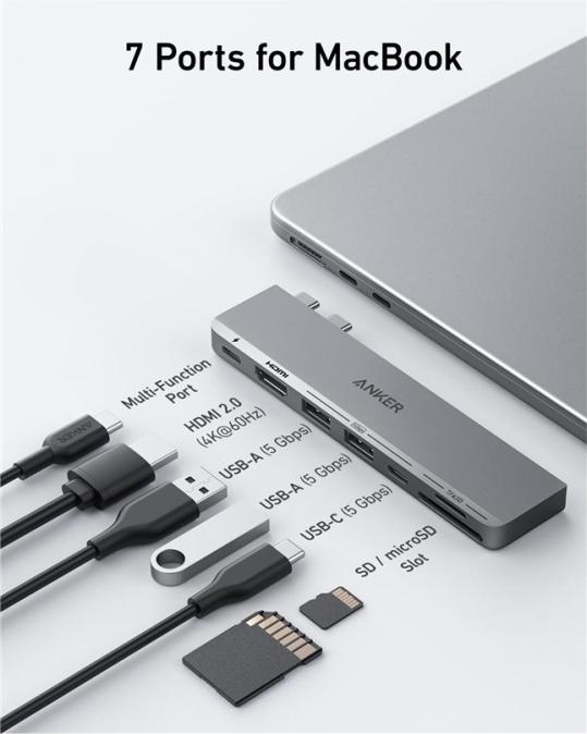 Actual product image Anker 547 USB-C Hub (7-in-2, for MacBook (USB-C, 7 Ports)