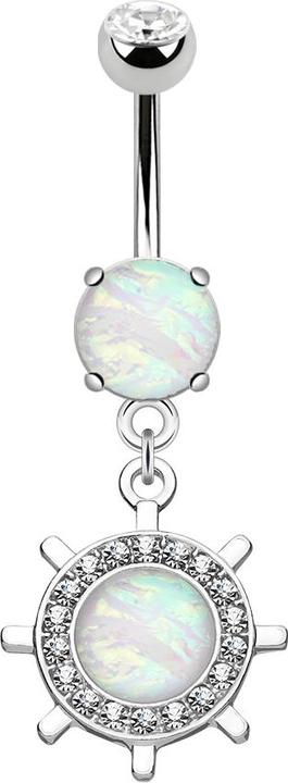 Produktbild Star Piercing Banane silber mit Anhänger Yachtrad und Opal (Chirurgenstahl 316L, Messing)