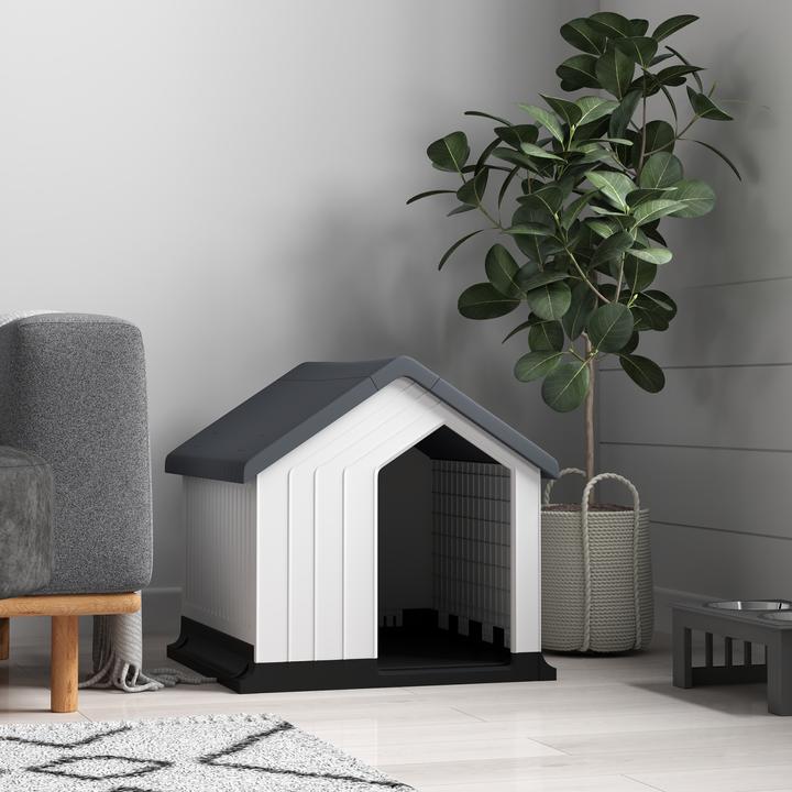 Actual product image PawHut Hundehütte Kunststoff Grau+Weiss (Dog house)