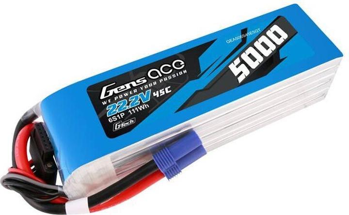 Actual product image Gens Ace LiPo G-Tech 5000mAh 22.2V 45C 6S1P battery with EC5 plug (22.20 V, 5000 mAh)