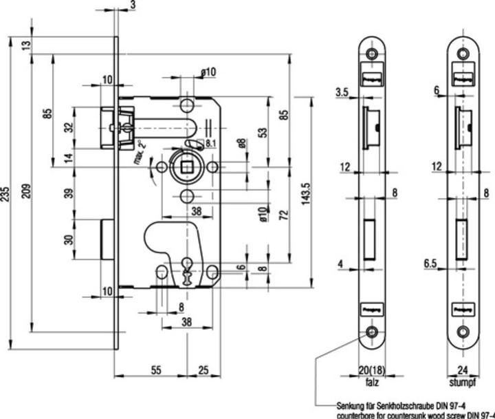 Actual product image BKS Room door mortice lock 0215 BB 20/ 55/72/8 mm DIN left silver crowned class 1 plastic (Mortise lock)