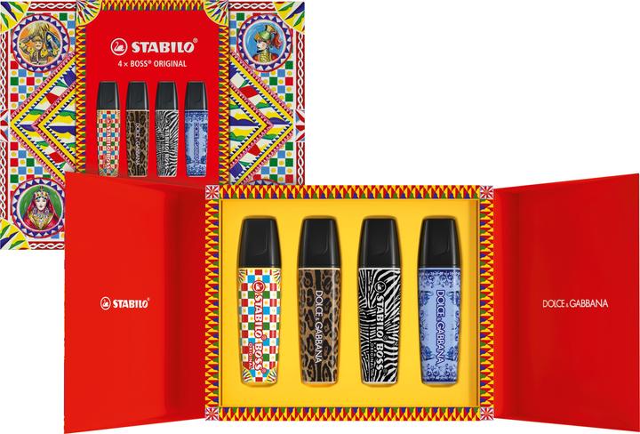 Produktbild STABILO Boss Original x Dolce & Gabbana Box (Schwarz, Wolkenblau, Beige, Pastellgelb, 5 mm, 4 x)
