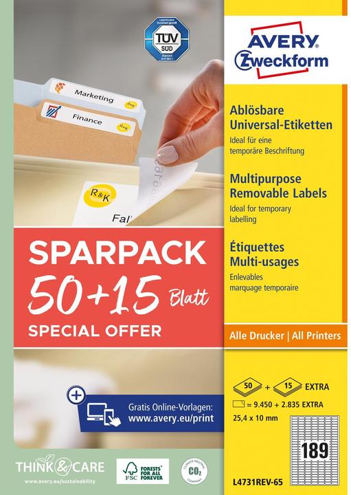 Actual product image Avery Universal labels