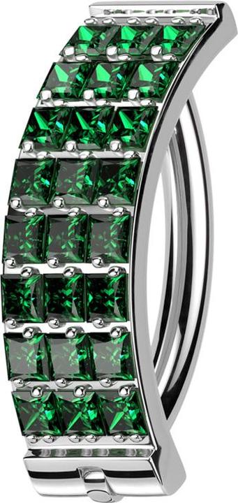 Produktbild Star Piercing Banane klappbar silber Schild drei Reihen quadratische Kristalle grün (Titan G23, ohne Messing)