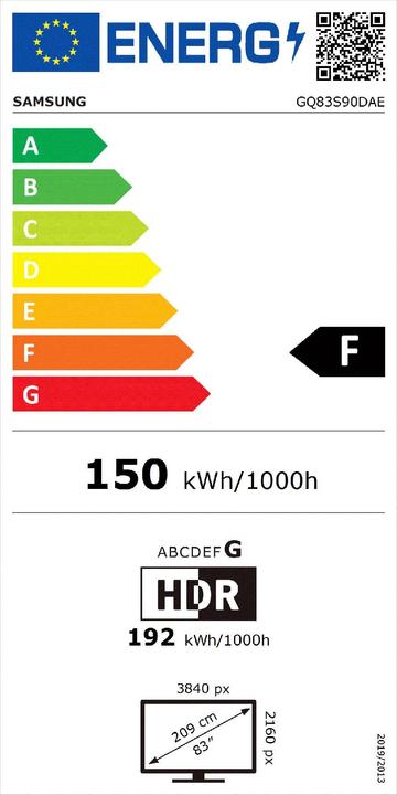Etichetta energetica Samsung 83" OLED 4K S90D Tizen OS™ Smart TV 2024 (83", S90D, OLED, 4K, 2024)