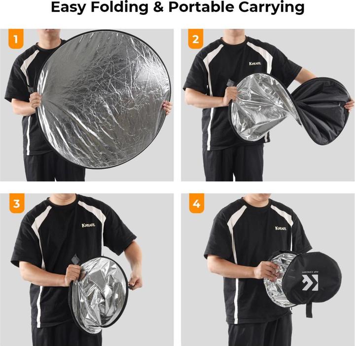 Actual product image K&F Concept 5 in 1 Circular Photography Reflector 56cm Gold Sliver Black White Translucent Panel Five Ligth Effe