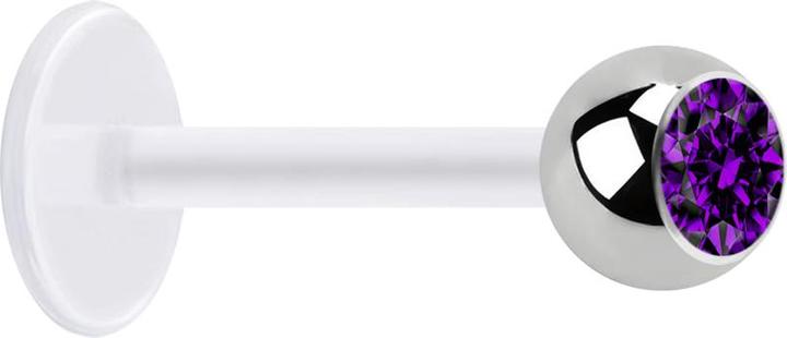 Image du produit Star Piercing Micro Labret transparent avec boule argentée et cristal violet (sans laiton, Acier chirurgical 316L, Bioflex)