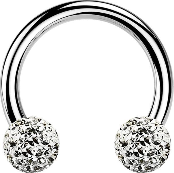Image du produit Star Piercing Micro Circular Barbell argenté avec deux boules de cristal argenté époxy de protection (sans laiton, Acier chirurgical 316L)
