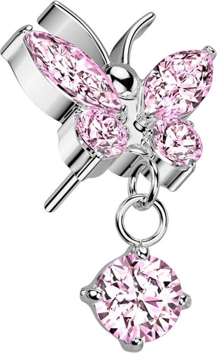 Produktbild Star Piercing Threadless Schmetterling silber Kristalle pink Anhänger Kristall pink (Titan G23, ohne Messing)