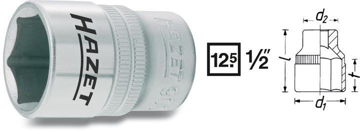 Produktbild HAZET Steckschlüsseleinsatz ∙ Sechskant 900-15 ∙ Vierkant12,5 mm (1/2 Zoll) ∙ Aussen Sechskant-Tract… (15 mm)