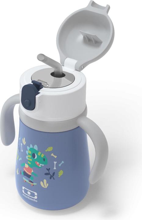 Actual product image Monbento Kids Insulated Water Bottle MB Stram Dino - 360ml - Leakproof Water Bottle with Straw - Strap & Hand (0.36 l)