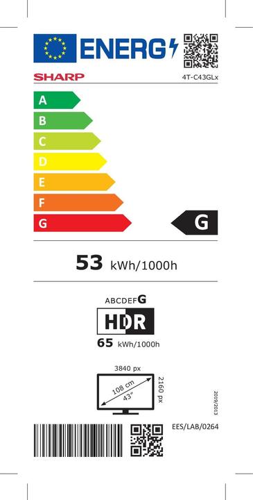 Energy Label Sharp 43GL4260E (43", LED, 4K, 2023)