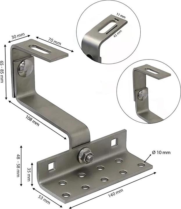 Immagine prodotto Offgridtec Gancio per tetto in acciaio inox, regolabile in 3 posizioni - montaggio sul tetto - tetto in tegole