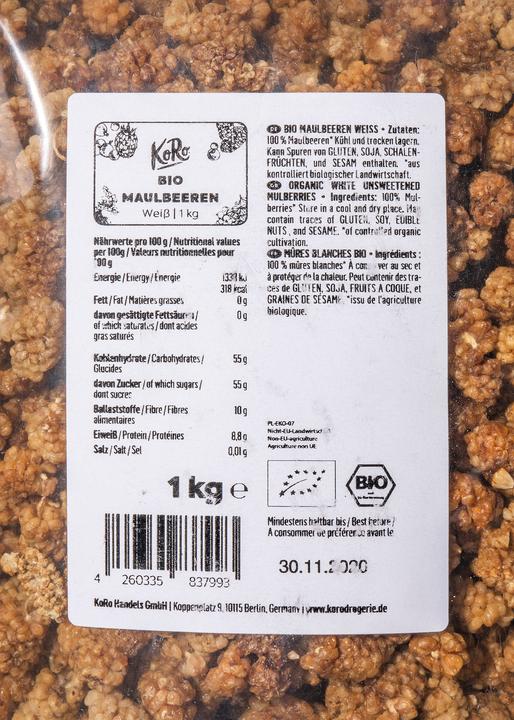 Valori nutrizionali e ingredienti KoRo Gelsi biologici bianchi (1000g) (1000 g)